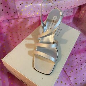 Anne Klein Silver Heeled Satin Sandals